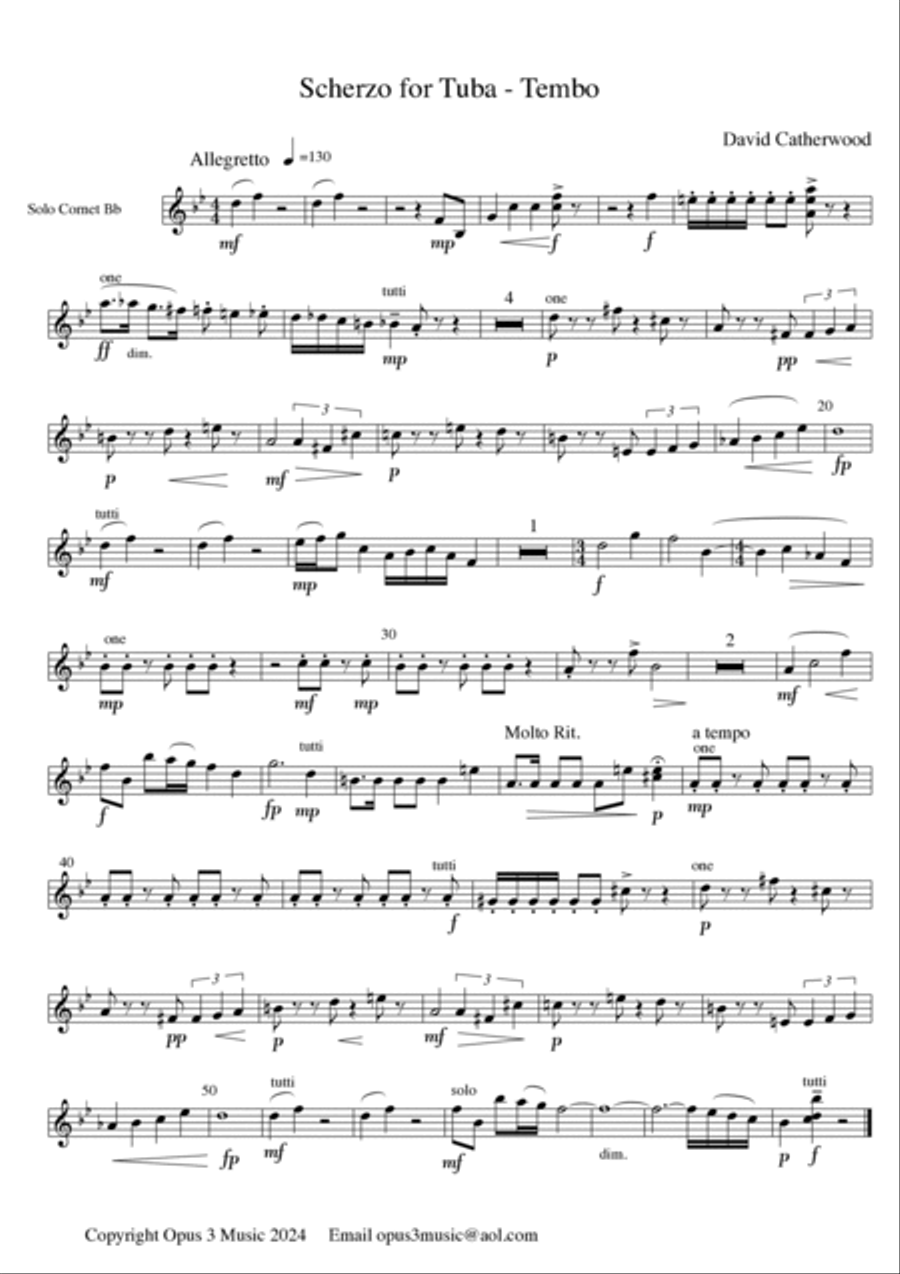 Scherzo for Tuba (Eb Bass) and Brass Band - Tembo by David Catherwood Brass Band scores gallery preview page 3