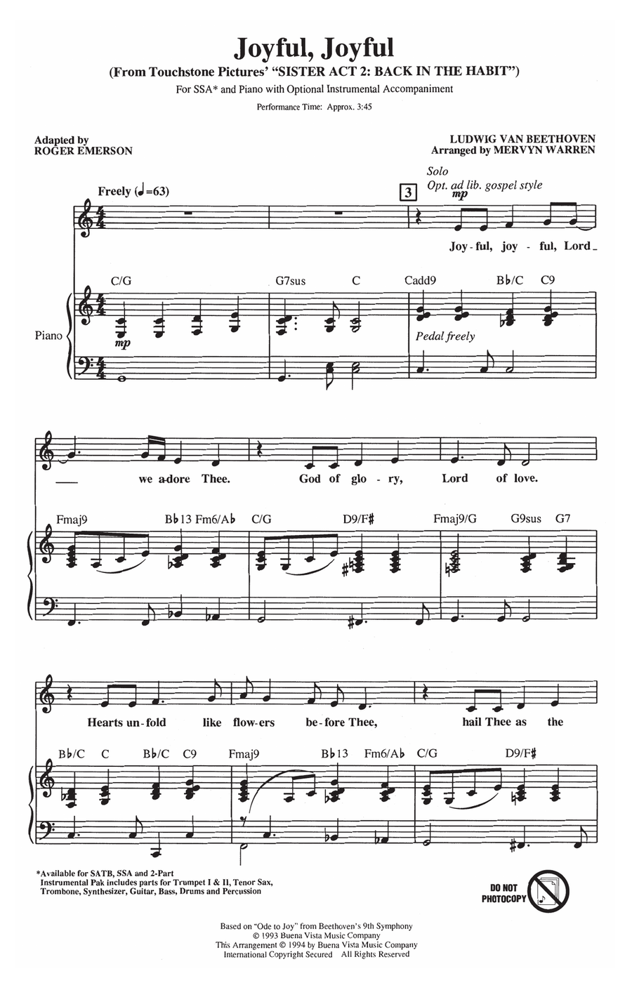 Joyful, Joyful (from Sister Act 2) (arr. Roger Emerson) SSA scores gallery preview page 1