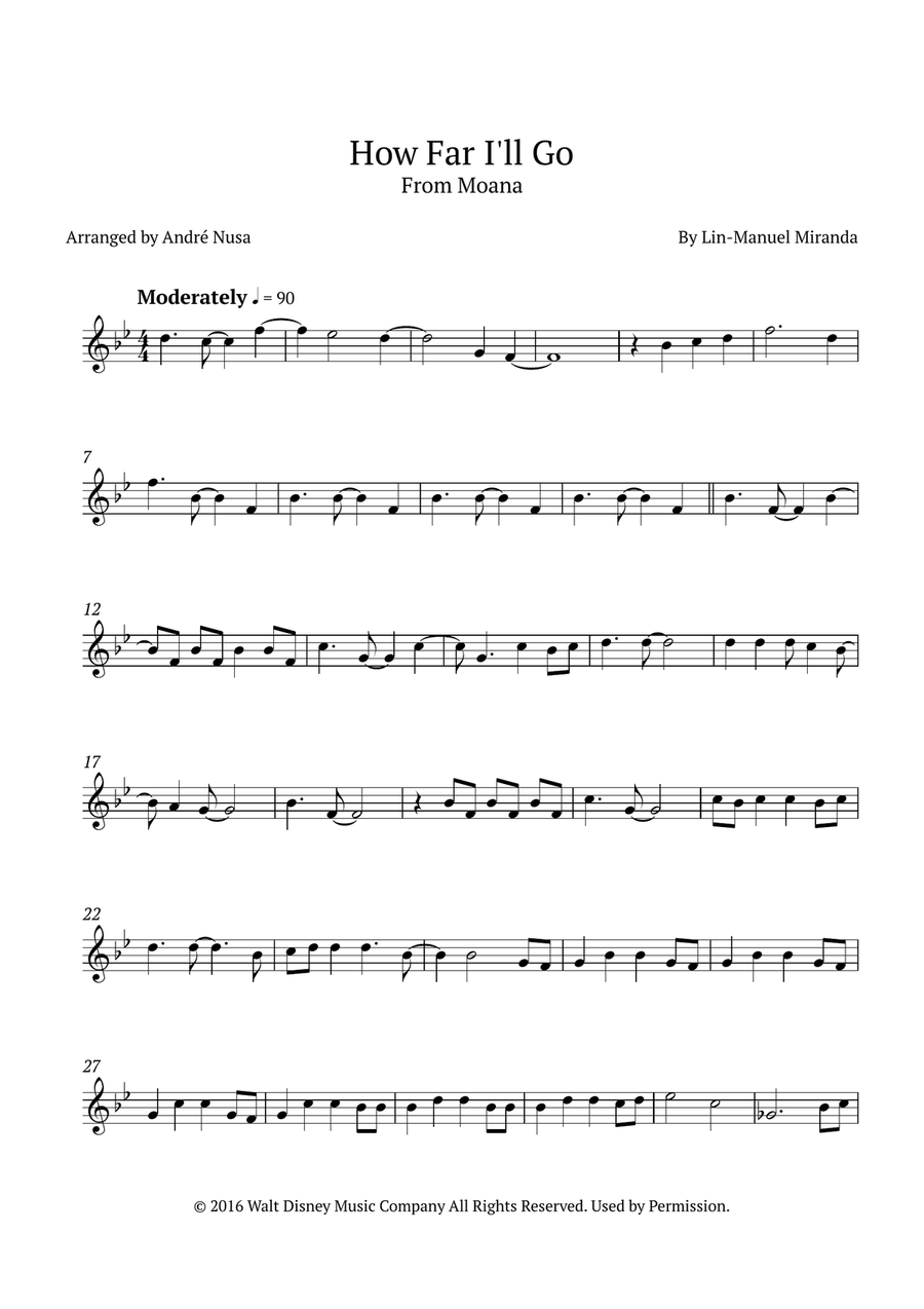 How Far I'll Go B-Flat Trumpet scores gallery preview page 1