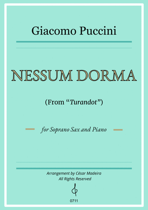 Book cover for Nessun Dorma by Puccini - Soprano Sax and Piano (Full Score)