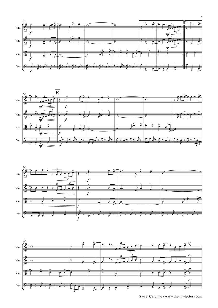 Sweet Caroline String Quartet scores gallery preview page 3
