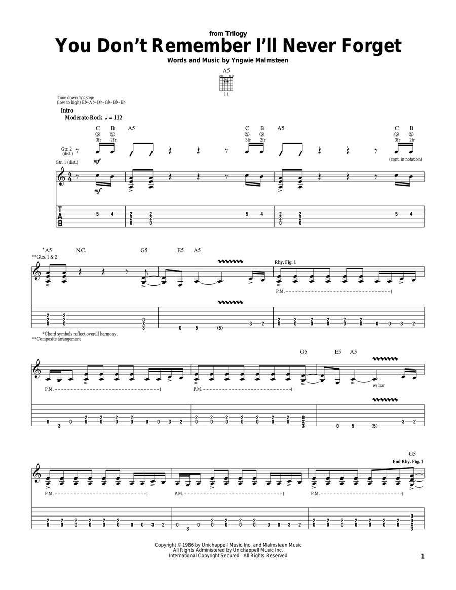 You Don't Remember I'll Never Forget Electric Guitar scores gallery preview page 1