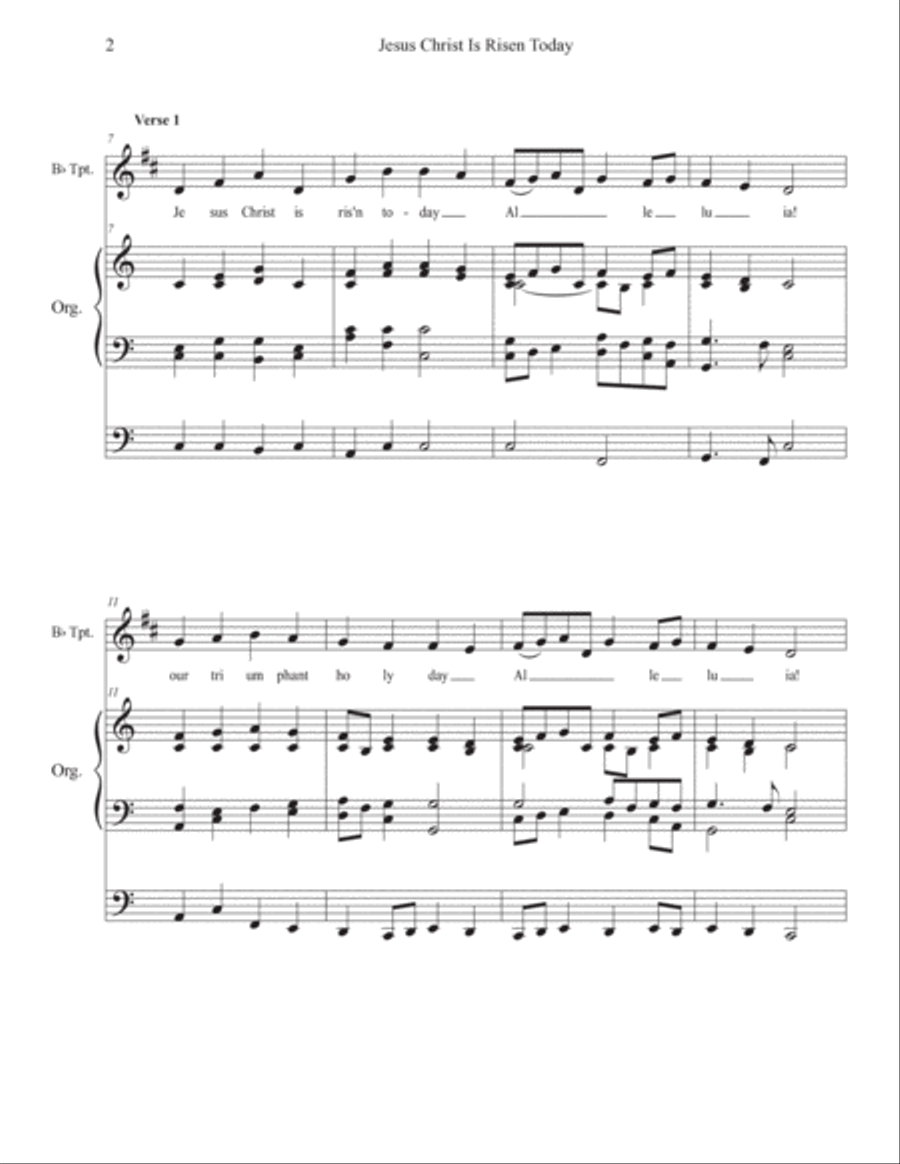 Jesus Christ Is Risen Today (Easter Hymn) Fanfare, Melody & Descant (Trumpet & Organ) C Trumpet scores gallery preview page 2