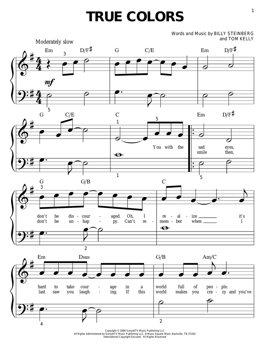 True Colors Easy Piano scores gallery preview page 1