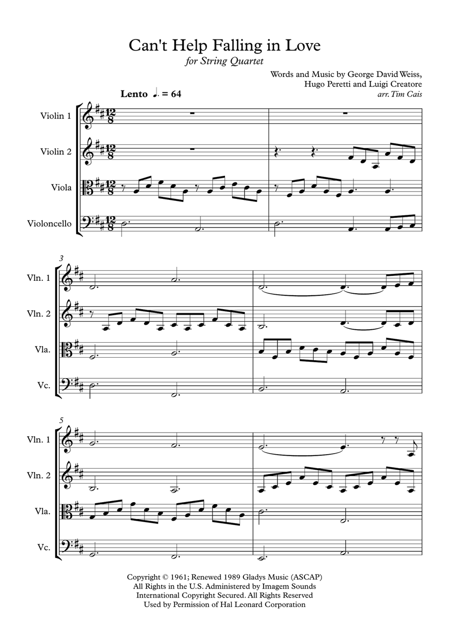 Can't Help Falling In Love String Quartet scores gallery preview page 1