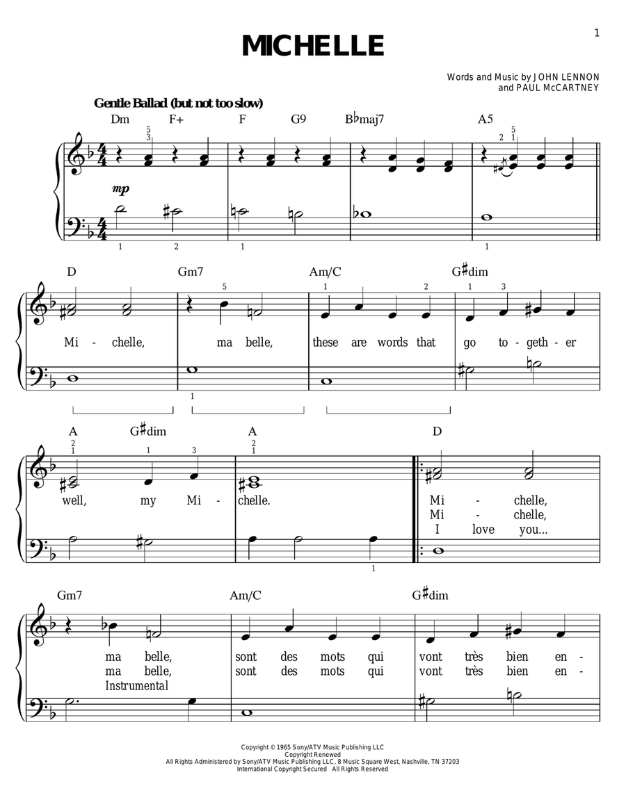 Michelle Michelle Easy Piano scores gallery preview page 1