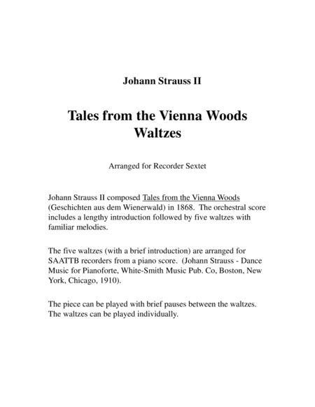 Vienna Woods Waltzes for Recorder Sextet image number null