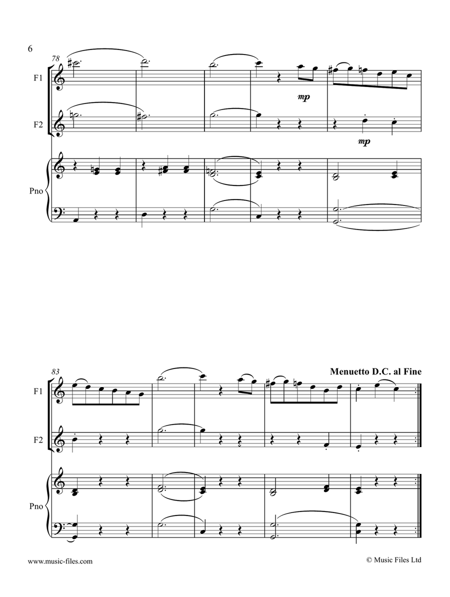 Mozart: Menuetto Allegretto from Symphony No.41 - 2 Flutes and Piano Flute Duet scores gallery preview page 6