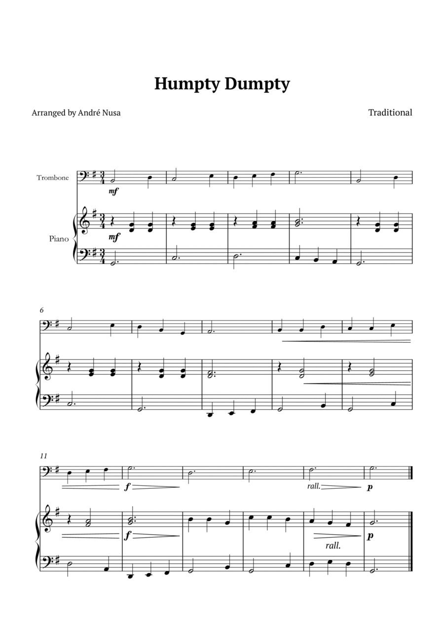 Humpty Dumpty Piano scores gallery preview page 1