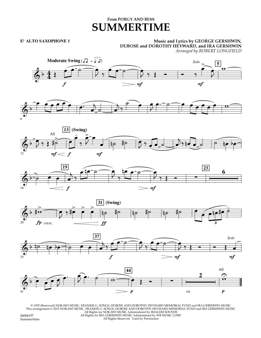 Summertime (from Porgy and Bess) - Eb Alto Saxophone 1 Concert Band scores gallery preview page 1