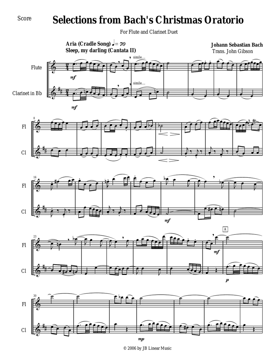 Bach's Christmas Oratorio Selections for Flute and Clarinet Duet Woodwind Duet scores gallery preview page 1