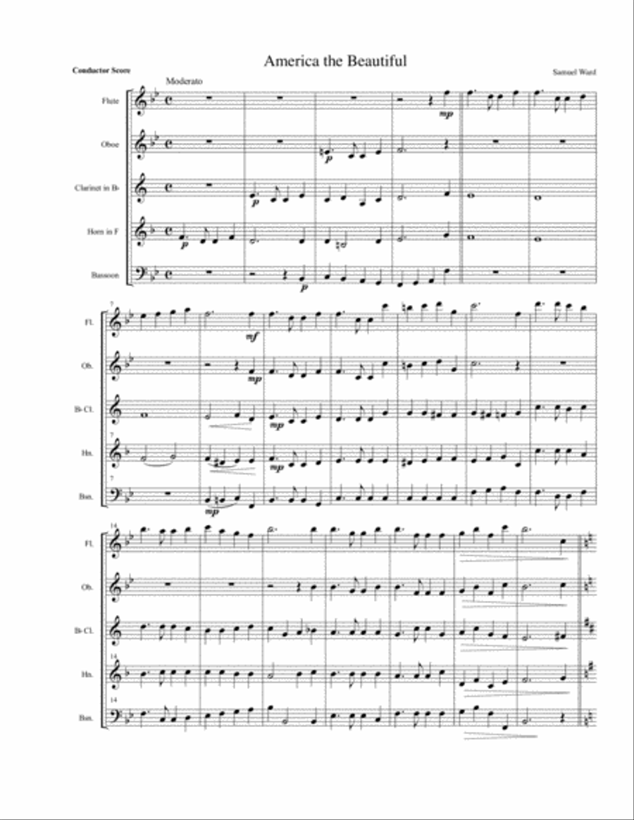 America the Beautiful America the Beautiful Woodwind Quintet scores gallery preview page 1