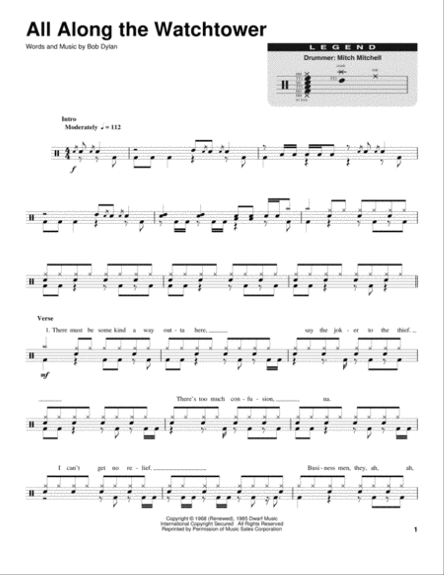 All Along The Watchtower All Along The Watchtower Drum Set scores gallery preview page 1