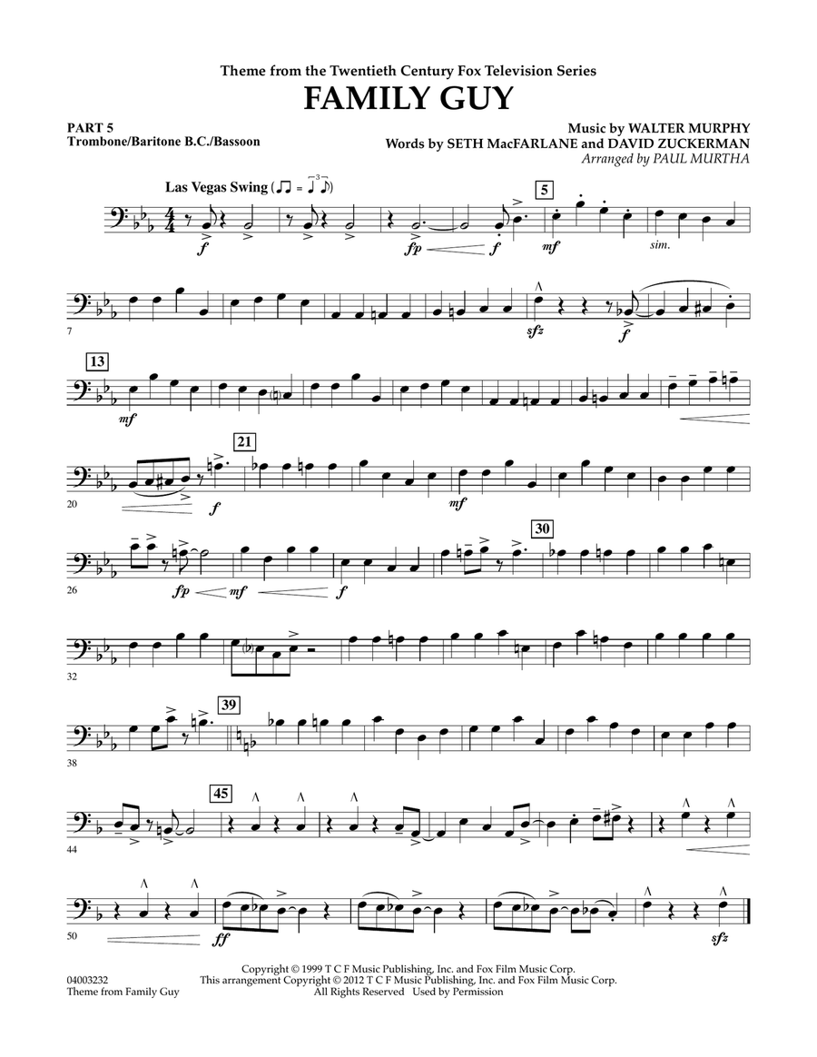 Family Guy (Theme) - Pt.5 - Trombone/Bar. B.C./Bsn. Concert Band scores gallery preview page 1