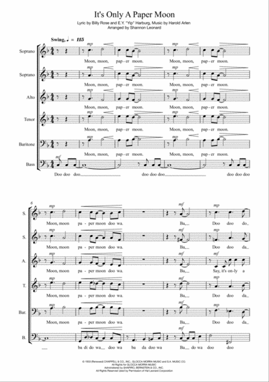 It's Only A Paper Moon It's Only A Paper Moon Divisi scores gallery preview page 1