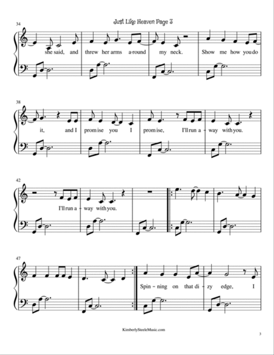 Just Like Heaven Piano Solo scores gallery preview page 3
