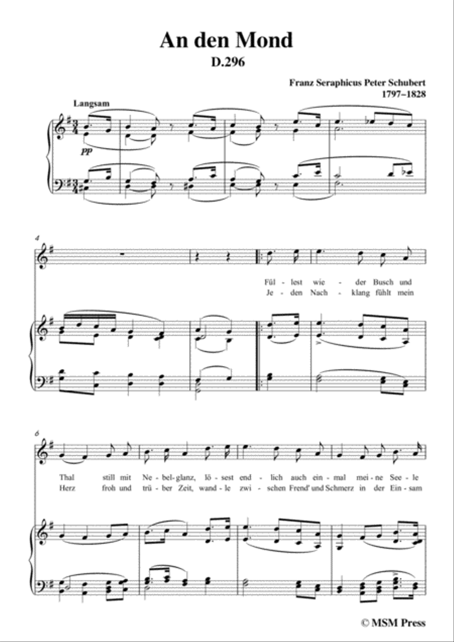 Schubert-An den Mond, D.296,in G Major,for Voice&Piano Voice scores gallery preview page 3