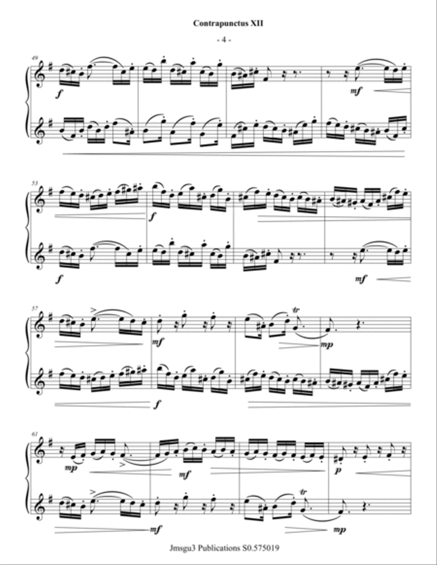 Bach: Four Duets from the Art of Fugue for Clarinet & Bass Clarinet Clarinet Duet scores gallery preview page 4