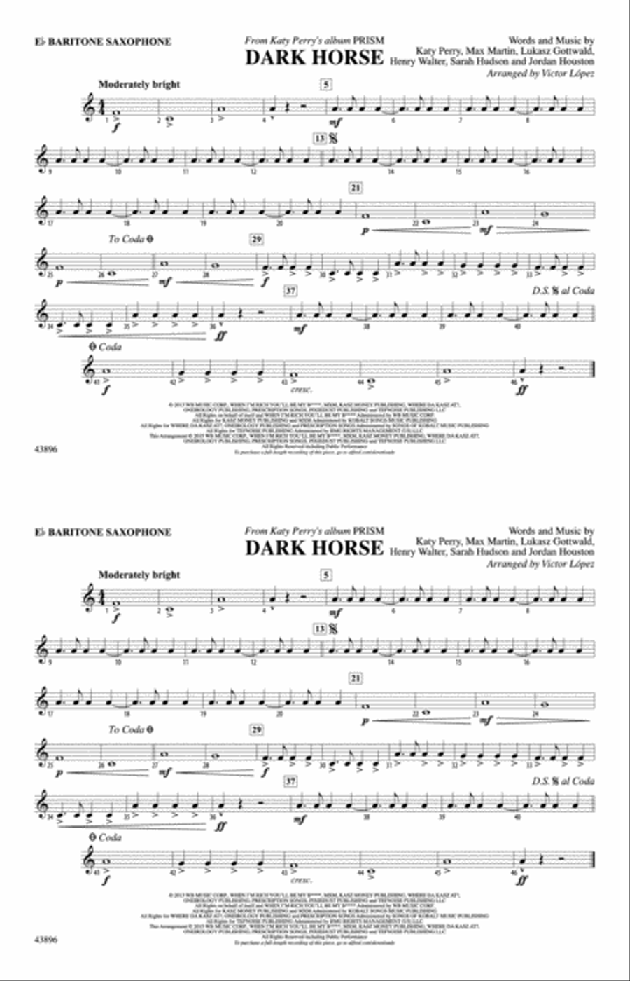 Dark Horse: E-flat Baritone Saxophone Marching Band scores gallery preview page 1