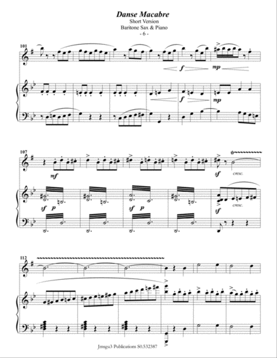 Saint-Saëns: Danse Macabre for Baritone Sax & Piano Short Version Baritone Saxophone scores gallery preview page 6