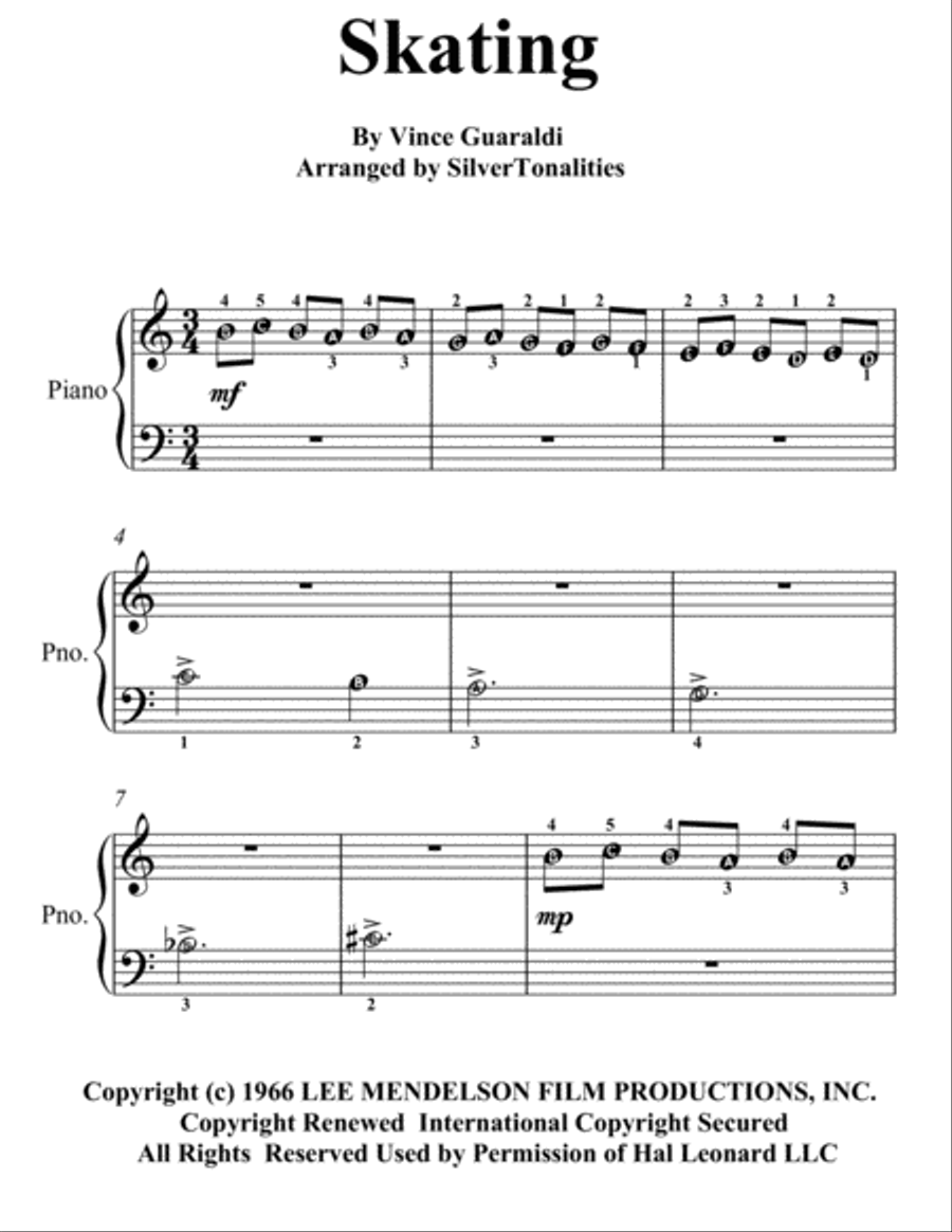 Skating Skating Easy Piano scores gallery preview page 1
