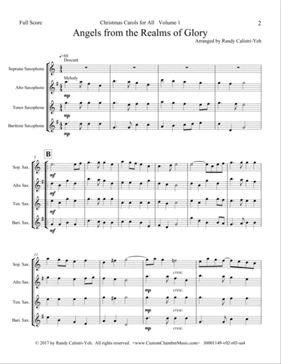 Christmas Carols for All, Volume 1 (for Saxophone Quartet)