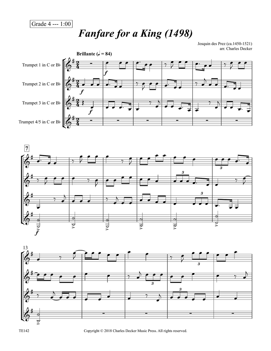 Fanfare for a King (1498) for Trumpet Ensemble Chamber Music scores gallery preview page 3