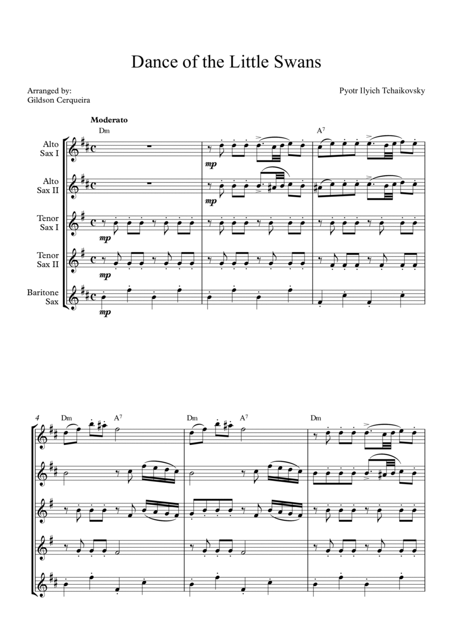 Dance of the Little Swans Saxophone Quintet scores gallery preview page 1