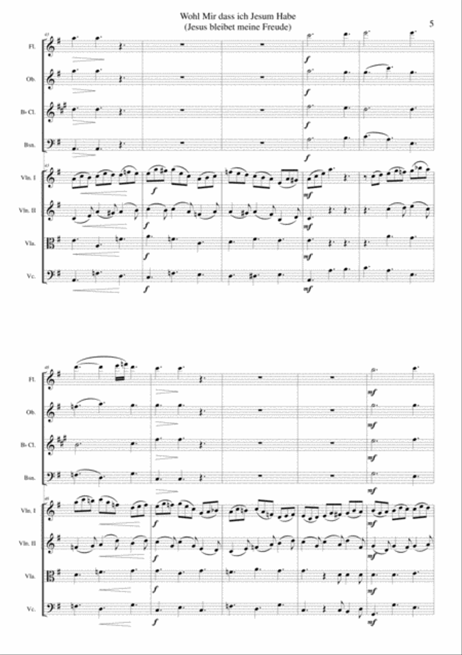 Wohl mir dass ich Jesum habe (Jesu joy of man's desiring) for wind quartet and strings Clarinet scores gallery preview page 5