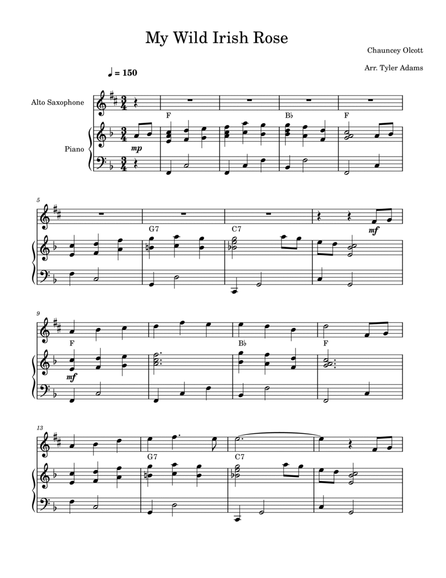 My Wild Irish Rose (Alto Sax and Piano) Alto Saxophone scores gallery preview page 1