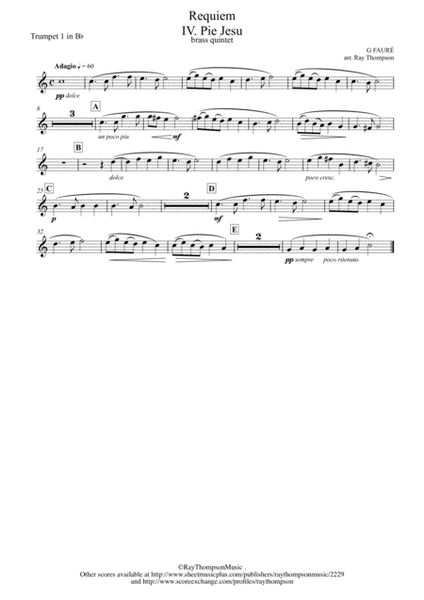 Faure: Requiem Op.48: I. IV Pie Jesu - brass quintet image number null