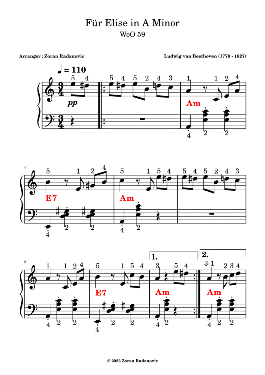 Für Elise in A Minor - for accordion beginner image number null
