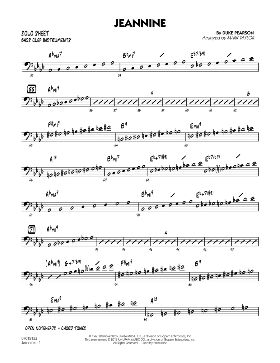 Jeannine - Bass Clef Solo Sheet Jazz Ensemble scores gallery preview page 1