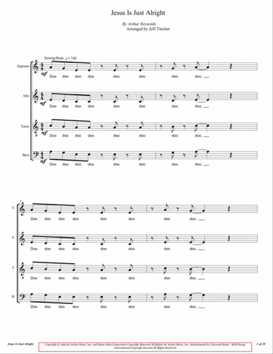 Jesus Is Just Alright 4-Part scores gallery preview page 2