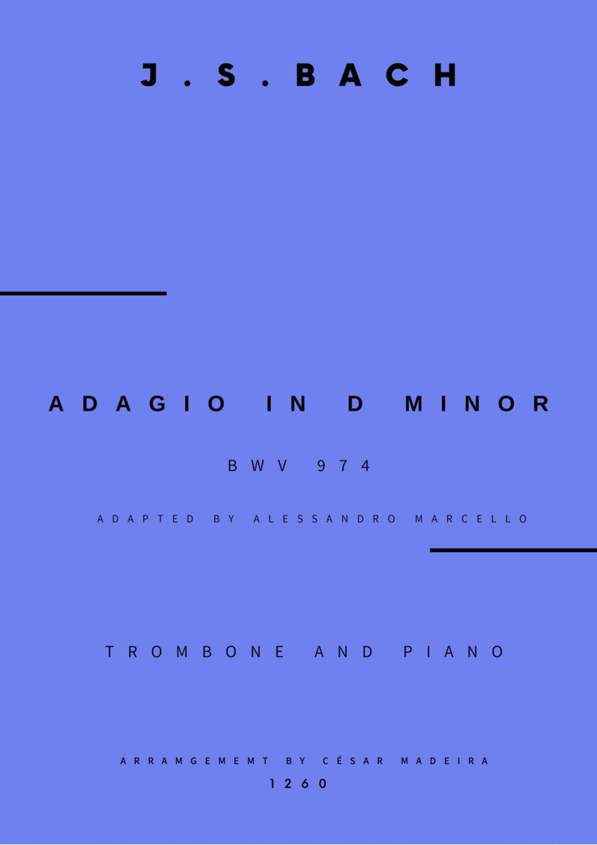 Adagio (BWV 974) - Trombone and Piano (Full Score and Parts) image number null