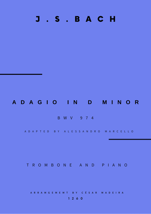 Book cover for Adagio (BWV 974) - Trombone and Piano (Full Score and Parts)