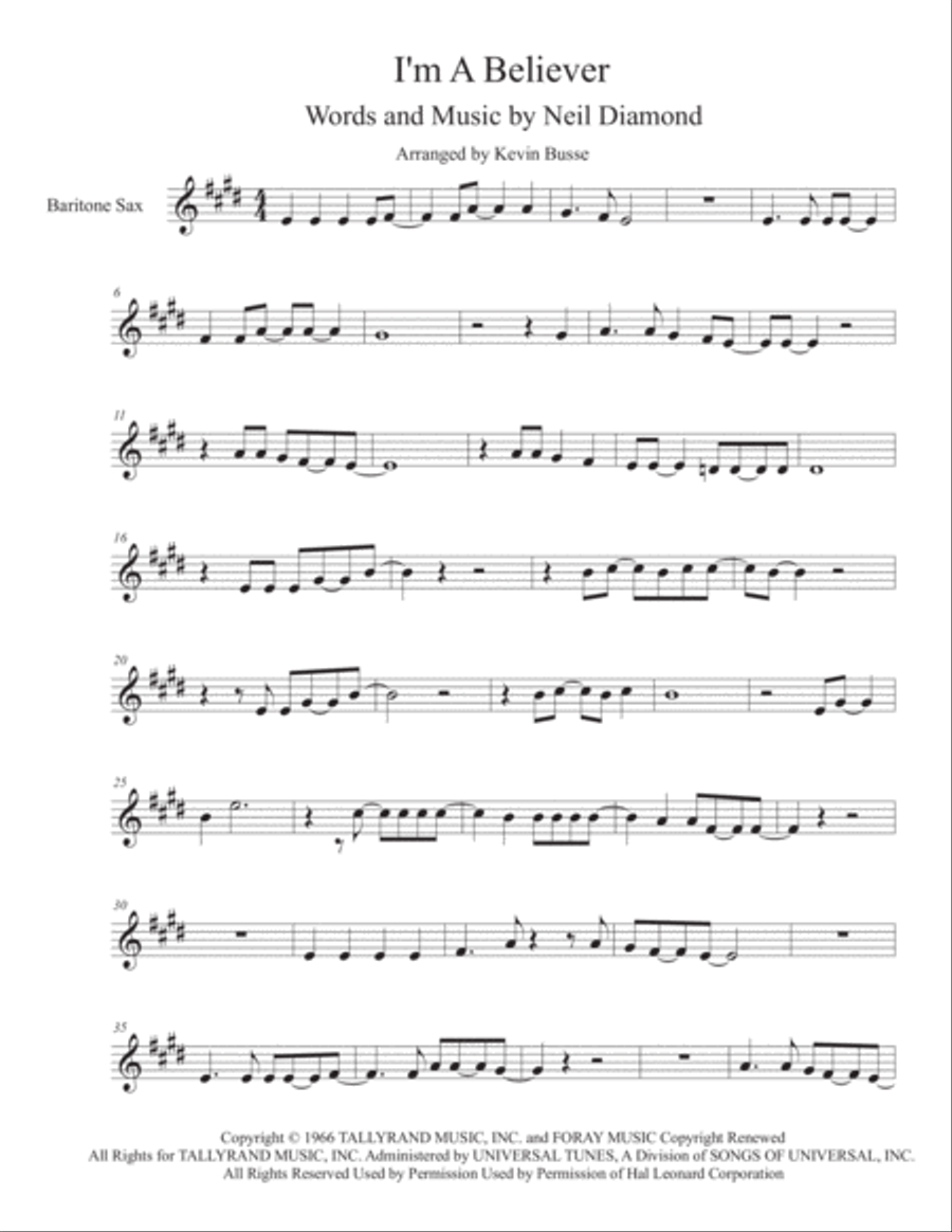 I m A Believer by Smash Mouth Baritone Saxophone Digital Sheet Music Sheet Music Plus