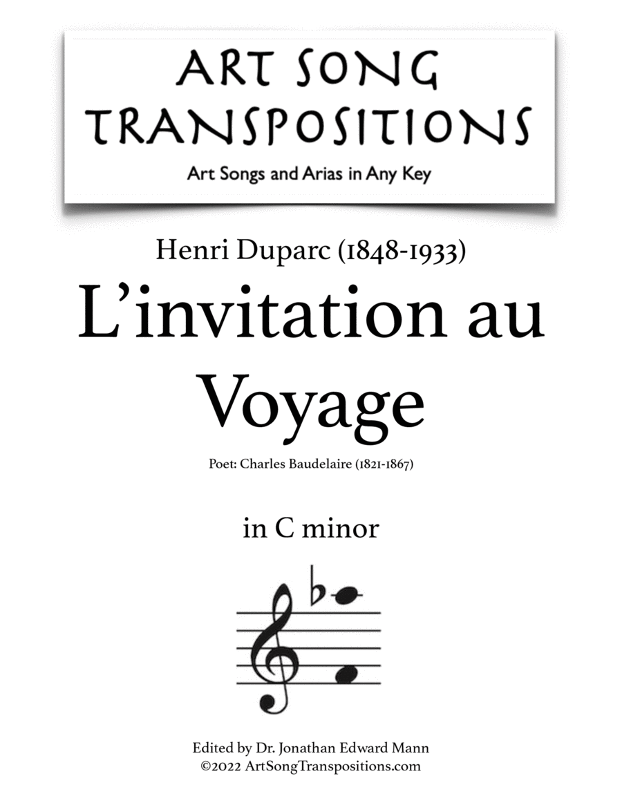 DUPARC: L'invitation au Voyage (transposed to C minor) Voice scores gallery preview page 1