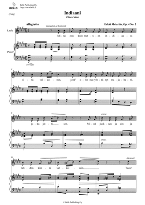 Indiaani, Op. 4 No. 2 (Original key. E Major)