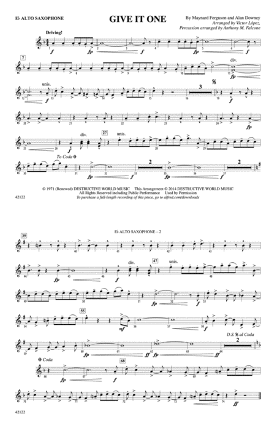 Give It One: E-flat Alto Saxophone Marching Band scores gallery preview page 1