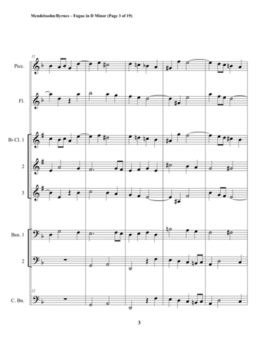 Mendelssohn - Fugue in D Minor, Op. 37 (Woodwind Choir) image number null