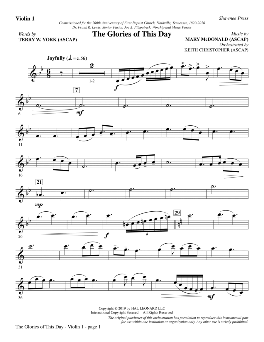 The Glories of This Day - Violin 1 Choir scores gallery preview page 1