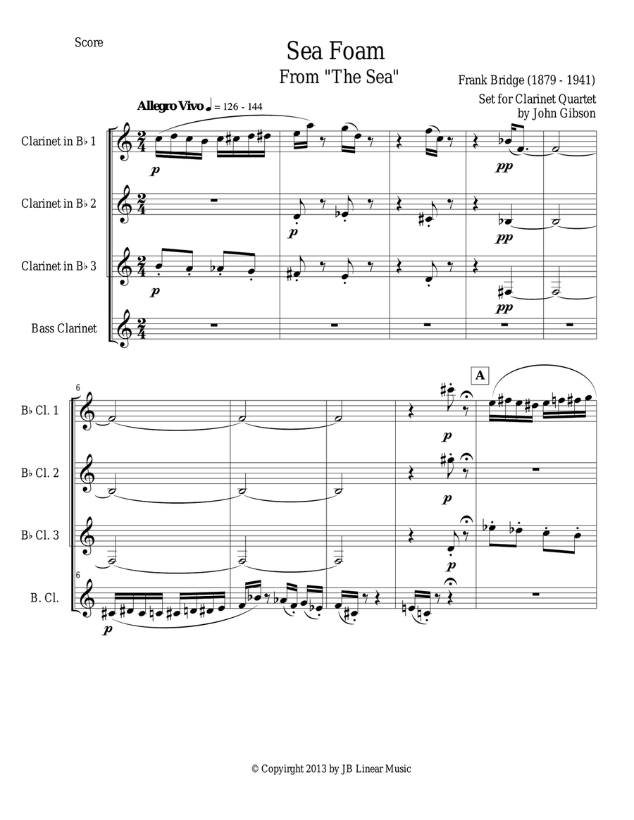 Frank Bridge - Sea-Foam set for clarinet quartet Clarinet Quartet scores gallery preview page 1