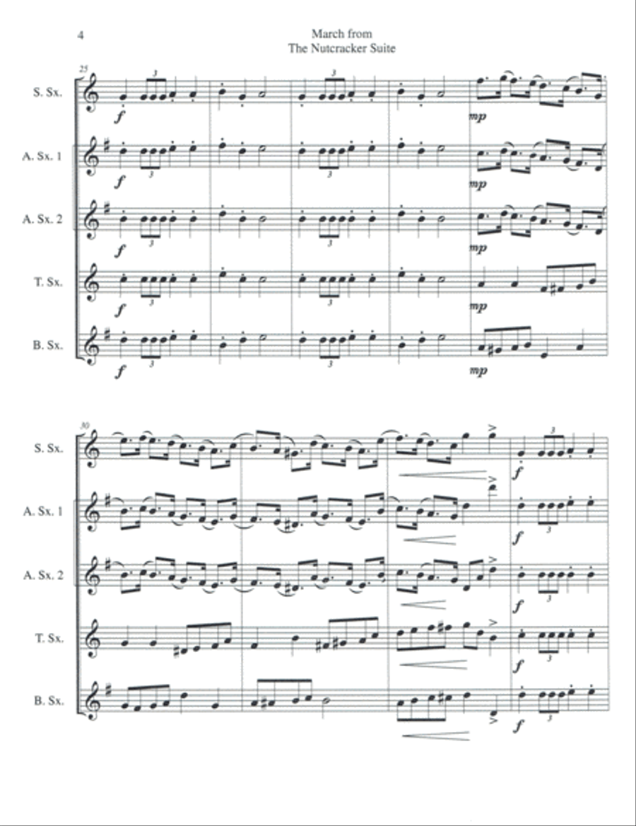 March from The Nutcracker Suite for Saxophone Quartet (SATB or AATB) Saxophone Quartet scores gallery preview page 5