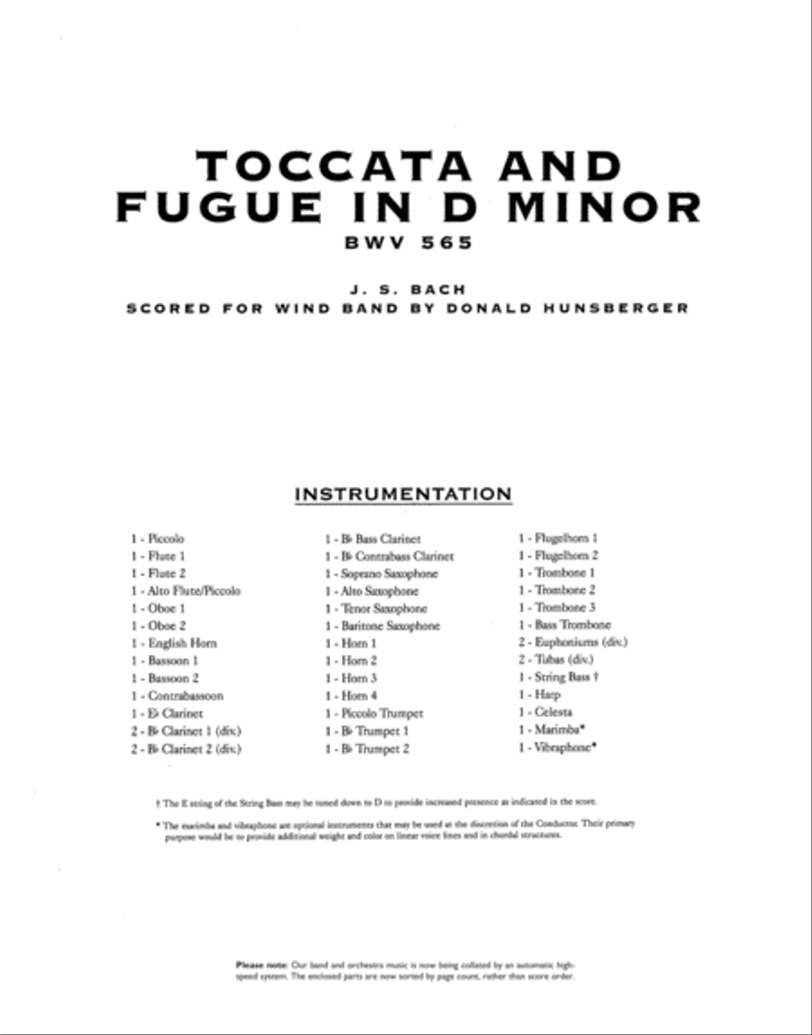 Toccata and Fugue in D Minor, BWV 565 Concert Band scores gallery preview page 2