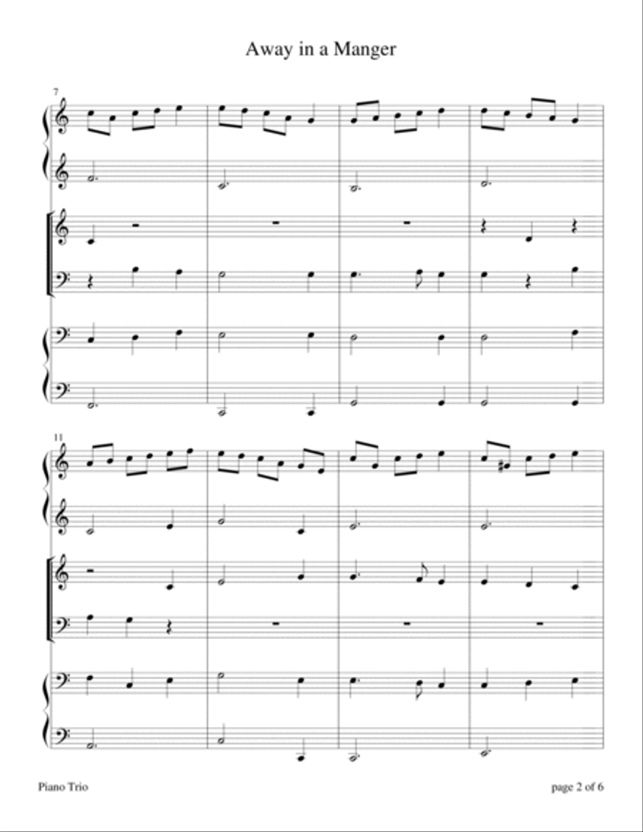 Away in a Manger (Easy-Intermediate Piano Trio; 1 Piano, 6 Hands) Piano Duet scores gallery preview page 5