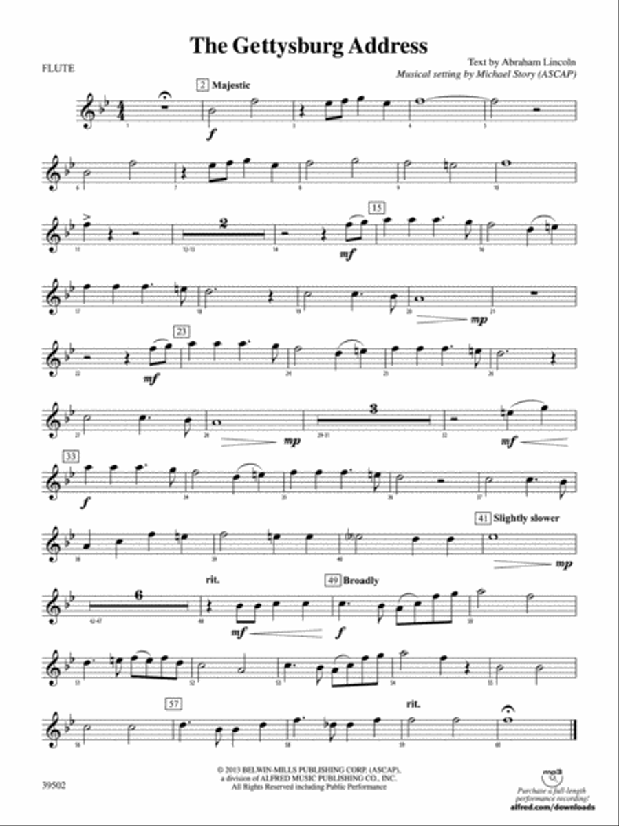 The Gettysburg Address: Flute Concert Band scores gallery preview page 1