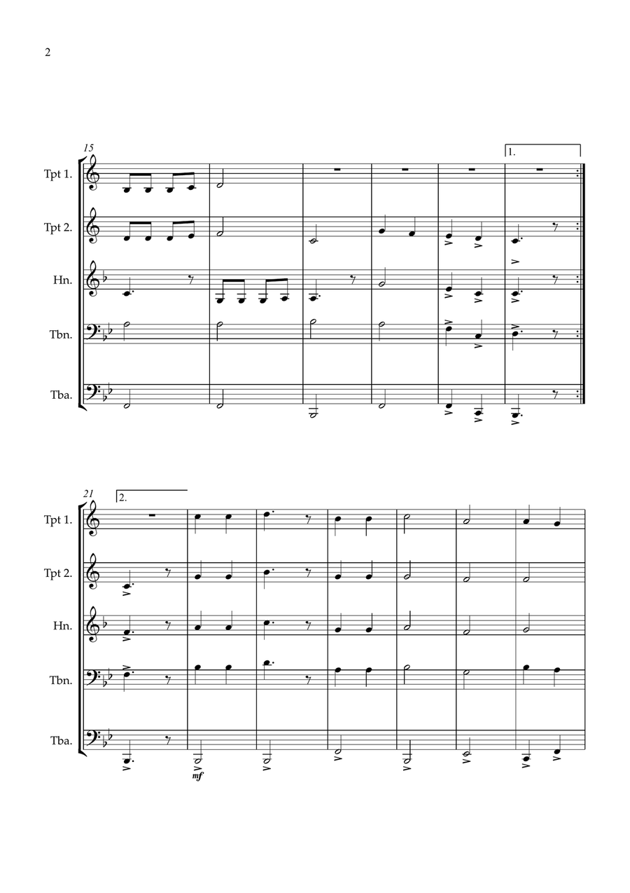 Joy To The World brass quintet easy beginner Brass Quintet scores gallery preview page 2
