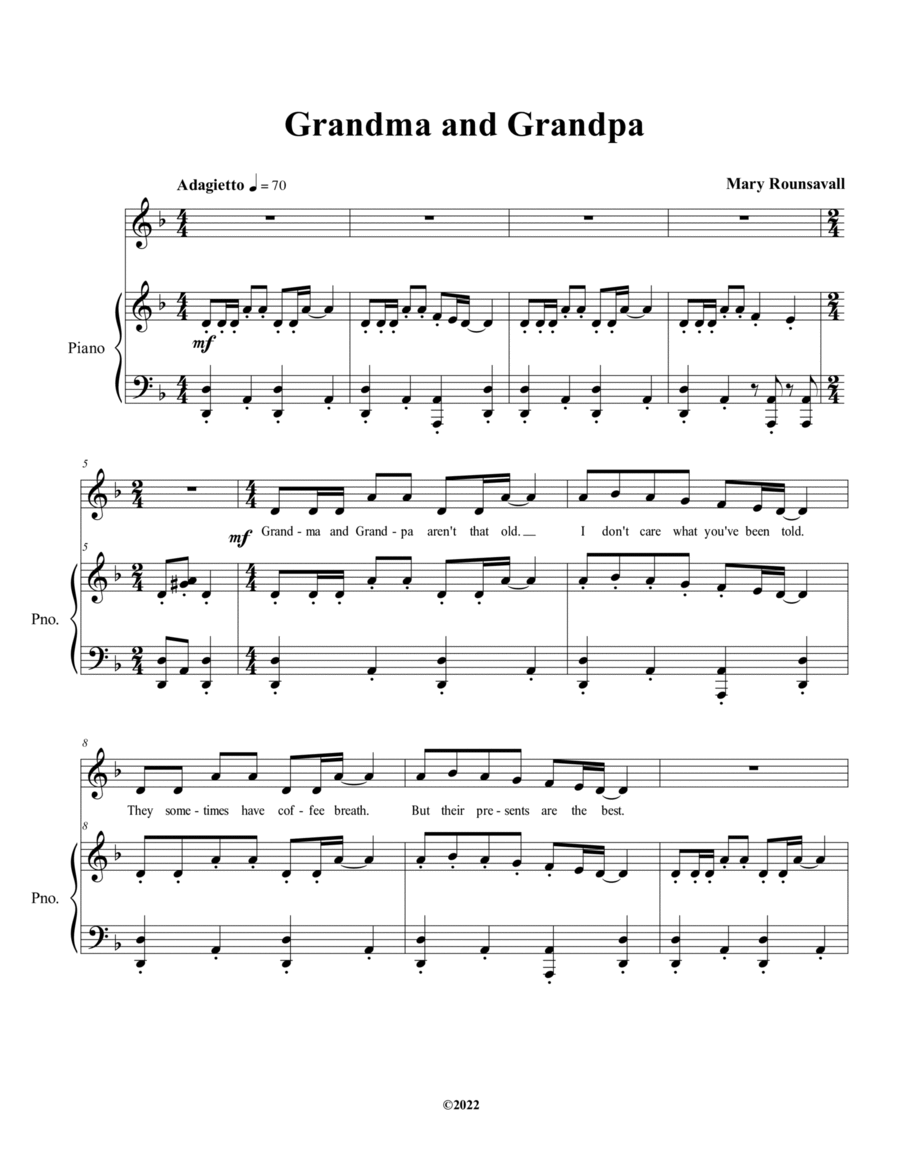 Grandma and Grandpa (Unison) Unison Choir scores gallery preview page 1