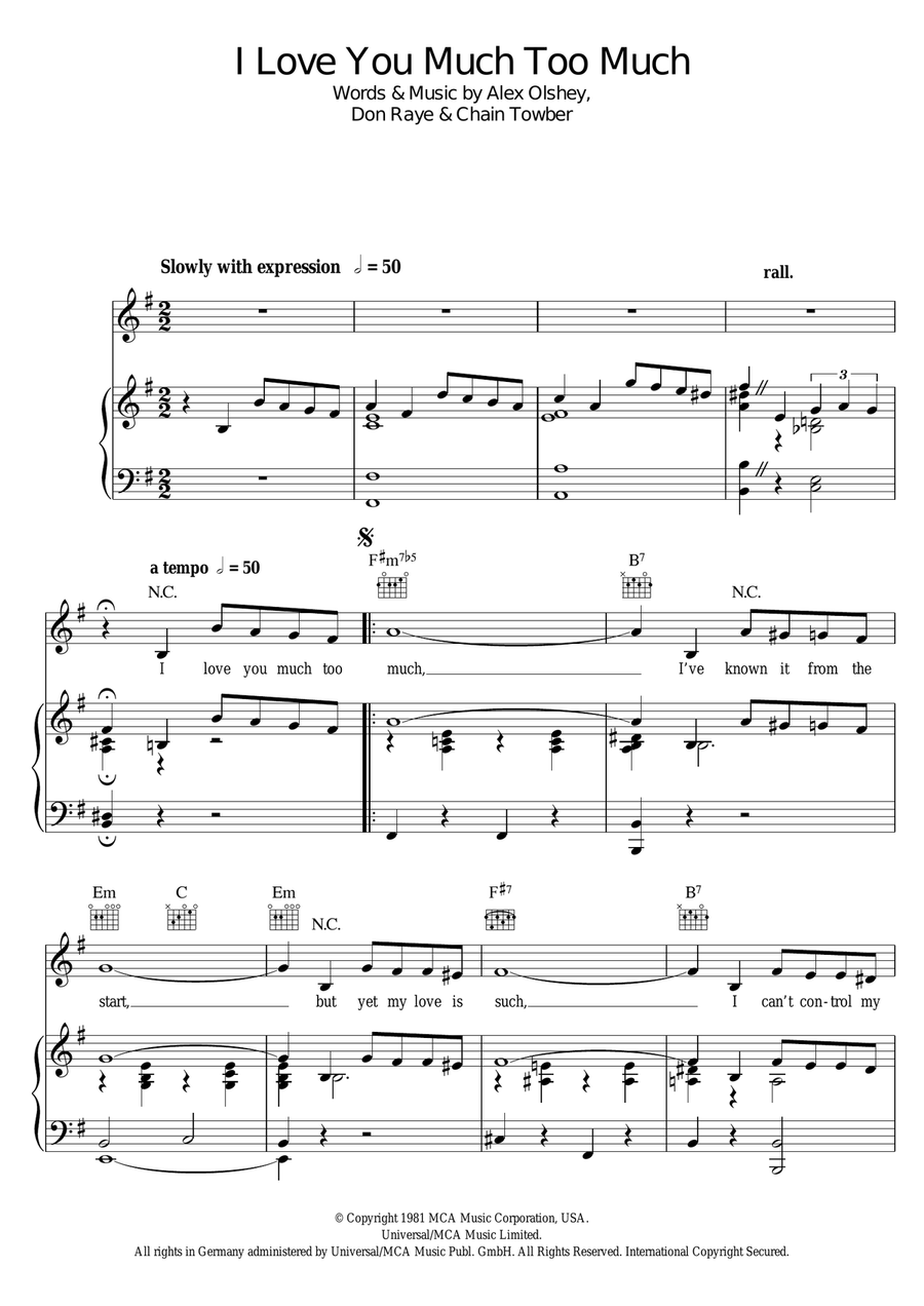 I Love You Much Too Much Piano, Vocal scores gallery preview page 1
